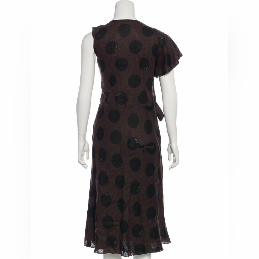 Sonia Rykiel Paris Brown Linen Dress with Black Polka Dots - Picture 2 of 4
